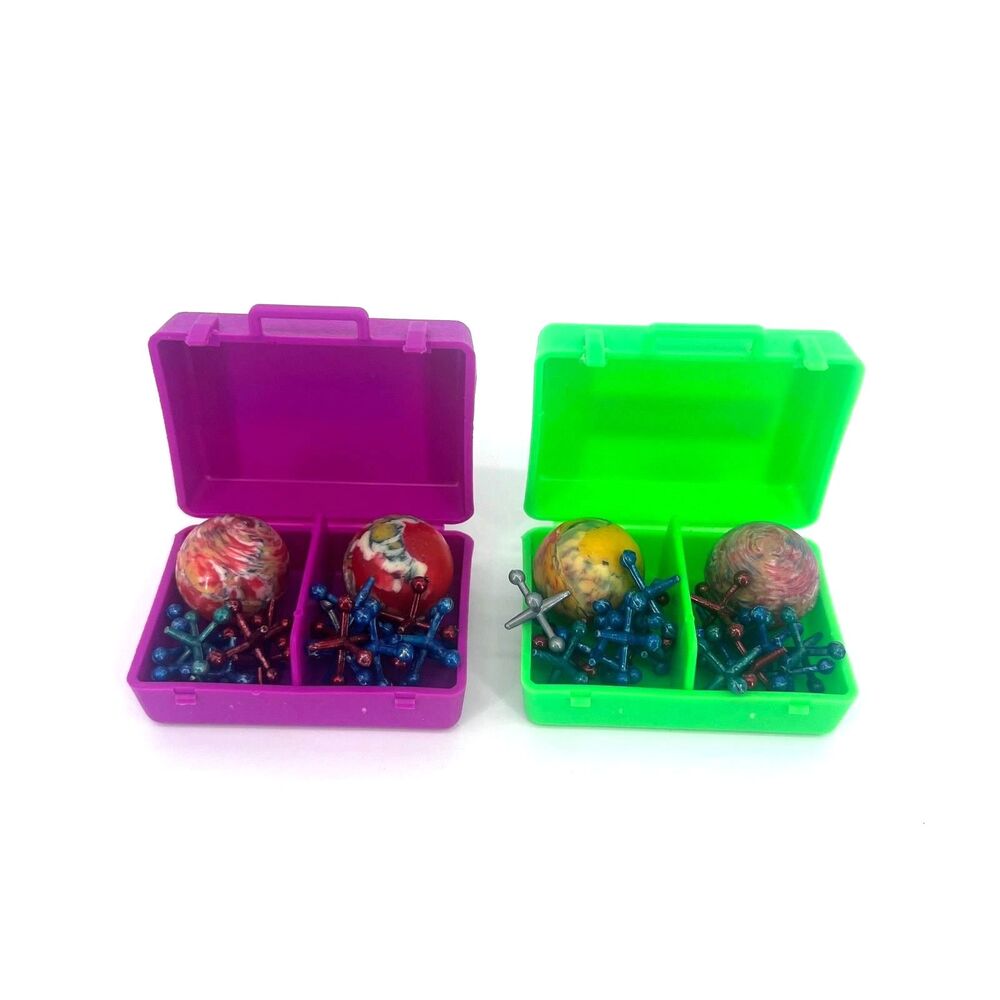 VTG 1970s Jax Case Box Metal Jacks Bouncy Balls Chemtoy Game Retro Toy Set of 2